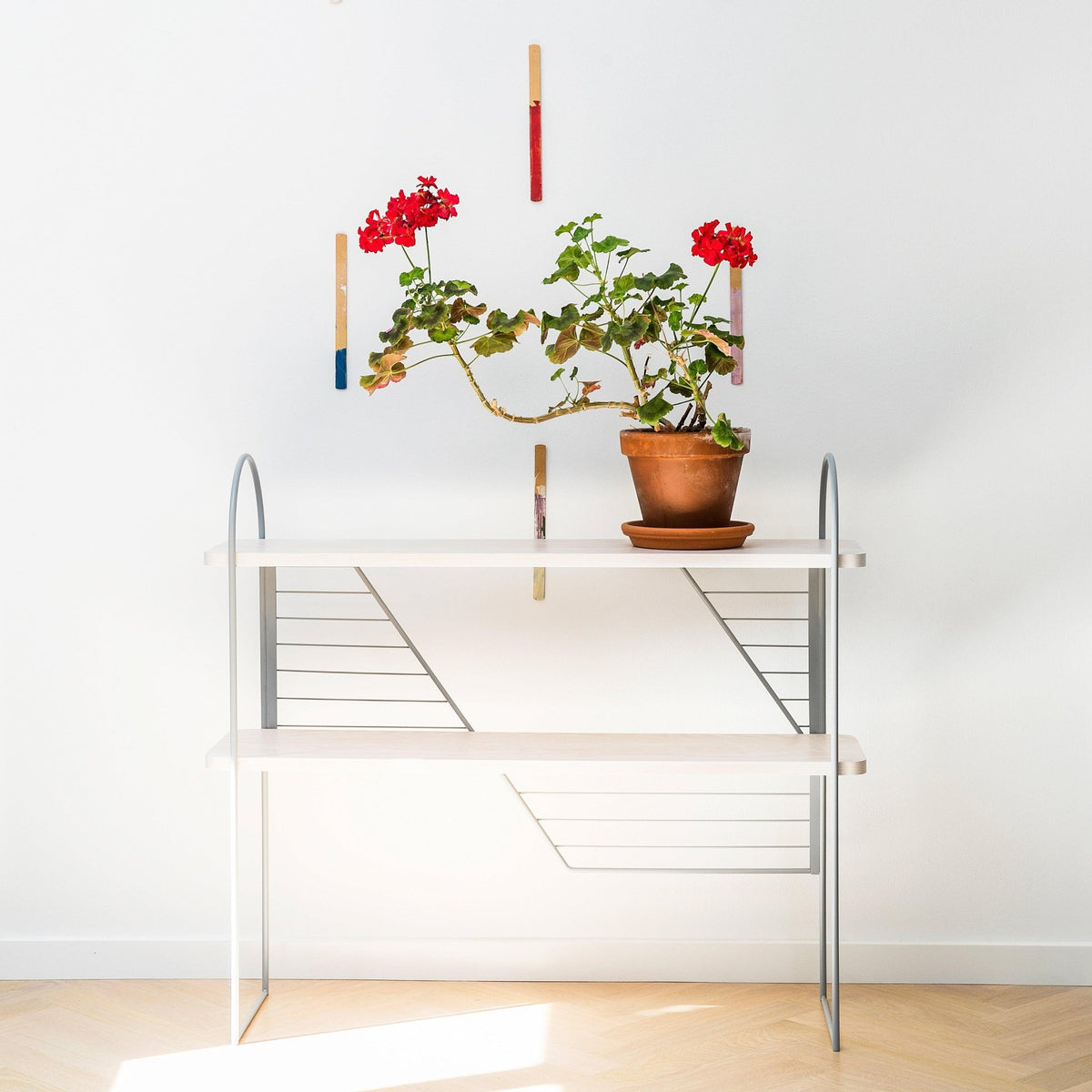 Urban Nomad Console Table - White with grey recycled steel frame. 94x27 cm - FÓLK Reykjavik